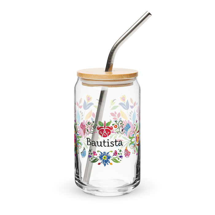 Bautista Exclusive Name Art Piece Can - Shaped Glass Home Office Work Mexican Spanish Pride Gift Cup One - Of - A - Kind Calligraphy Glass | B25 - Mexicada