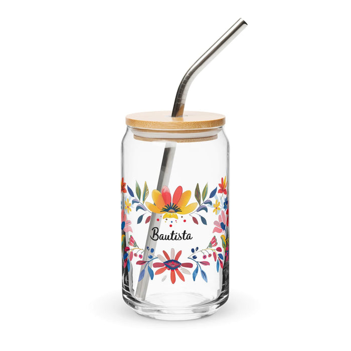 Bautista Exclusive Name Art Piece Can-Shaped Glass Home Office Work Mexican Spanish Pride Gift Cup One-Of-A-Kind Calligraphy Glass | B3 Mexicada 16 oz With Lid & Straw