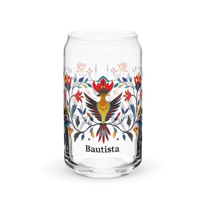 Bautista Exclusive Name Art Piece Can-Shaped Glass Home Office Work Mexican Spanish Pride Gift Cup One-Of-A-Kind Calligraphy Glass | B4 Mexicada 16 oz