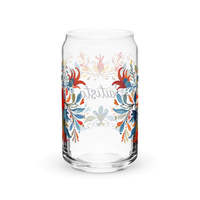 Bautista Exclusive Name Art Piece Can-Shaped Glass Home Office Work Mexican Spanish Pride Gift Cup One-Of-A-Kind Calligraphy Glass | B6 Mexicada