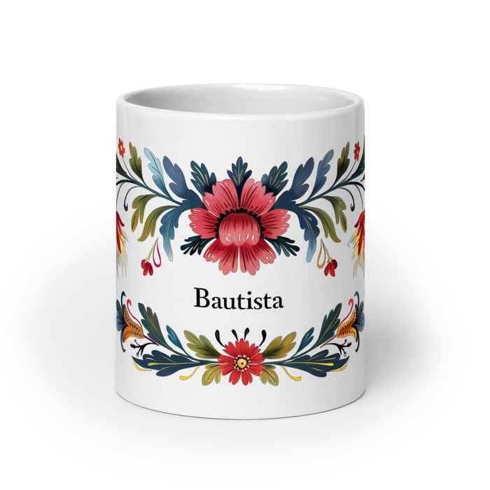 Bautista Exclusive Name Art Piece Home Office Work Coffee Mug Mexican Spanish Pride Gift Cup One-Of-A-Kind Calligraphy White Glossy Mug | B15 Mexicada