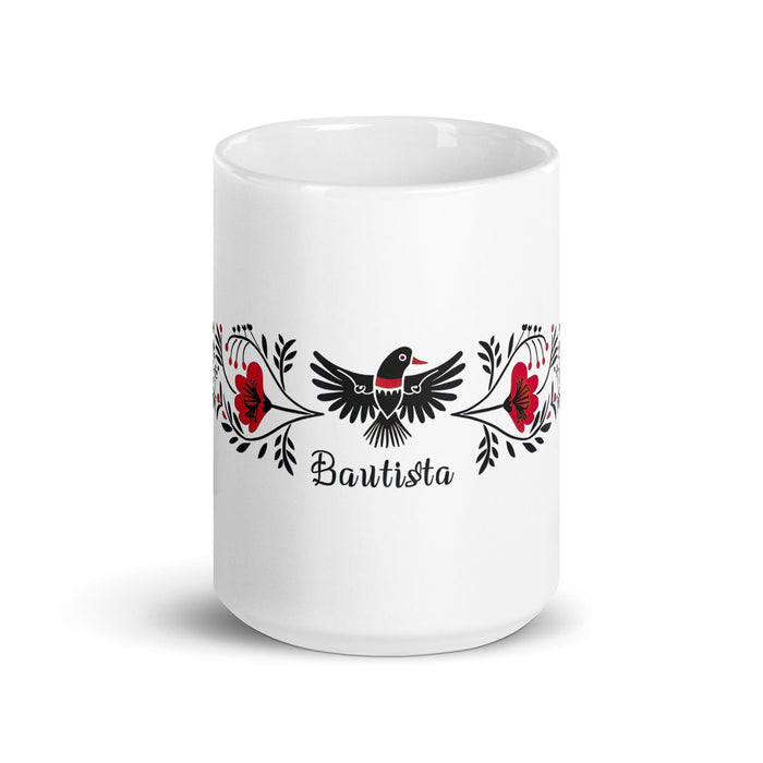 Bautista Exclusive Name Art Piece Home Office Work Coffee Mug Mexican Spanish Pride Gift Cup One-Of-A-Kind Calligraphy White Glossy Mug | B19 Mexicada