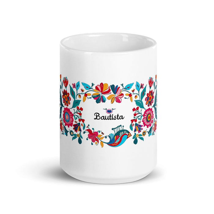 Bautista Exclusive Name Art Piece Home Office Work Coffee Mug Mexican Spanish Pride Gift Cup One-Of-A-Kind Calligraphy White Glossy Mug | B2 Mexicada