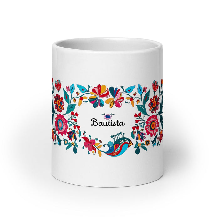 Bautista Exclusive Name Art Piece Home Office Work Coffee Mug Mexican Spanish Pride Gift Cup One-Of-A-Kind Calligraphy White Glossy Mug | B2 Mexicada