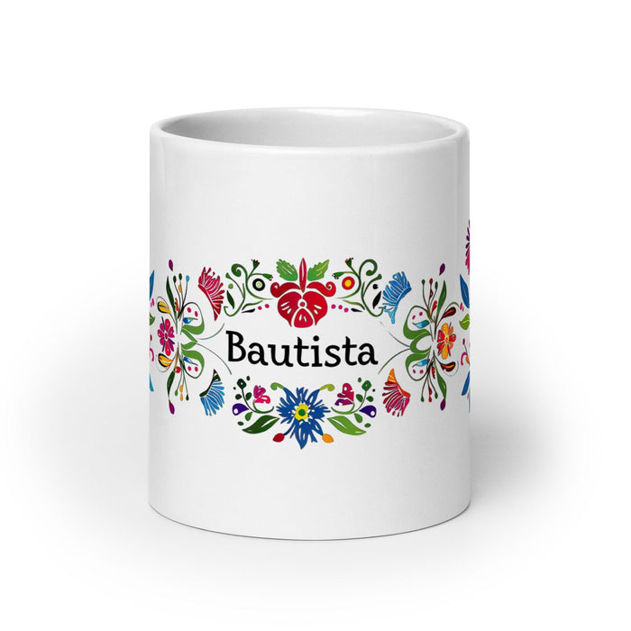 Bautista Exclusive Name Art Piece Home Office Work Coffee Mug Mexican Spanish Pride Gift Cup One-Of-A-Kind Calligraphy White Glossy Mug | B25 Mexicada