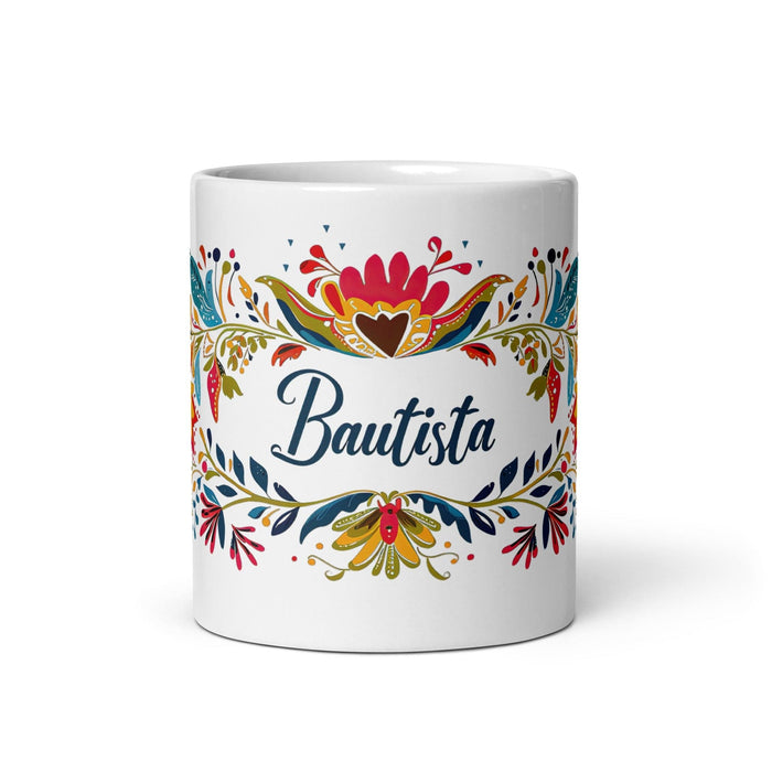 Bautista Exclusive Name Art Piece Home Office Work Coffee Mug Mexican Spanish Pride Gift Cup One-Of-A-Kind Calligraphy White Glossy Mug | B5 Mexicada