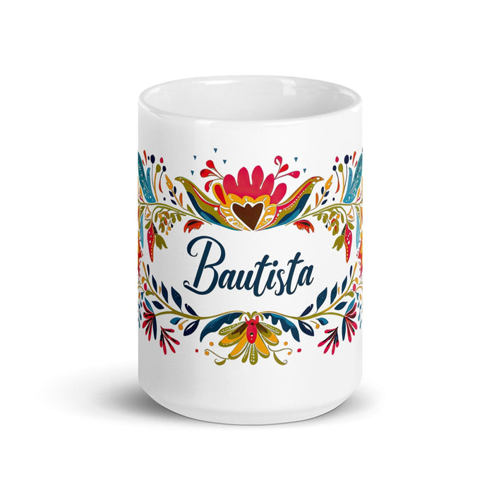 Bautista Exclusive Name Art Piece Home Office Work Coffee Mug Mexican Spanish Pride Gift Cup One-Of-A-Kind Calligraphy White Glossy Mug | B5 Mexicada