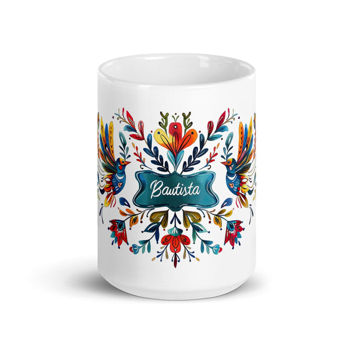 Bautista Exclusive Name Art Piece Home Office Work Coffee Mug Mexican Spanish Pride Gift Cup One-Of-A-Kind Calligraphy White Glossy Mug | B9 Mexicada