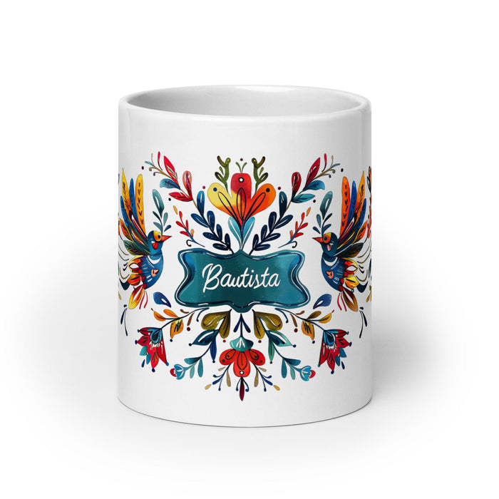 Bautista Exclusive Name Art Piece Home Office Work Coffee Mug Mexican Spanish Pride Gift Cup One-Of-A-Kind Calligraphy White Glossy Mug | B9 Mexicada