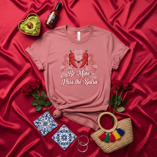 Be Mine and Pass the Salsa T-Shirt | Funny Chili Pepper Valentines Day Couple Shirt | Romantic Mexican Food Lover Tee | Unisex Gift for Him or Her Mexicada