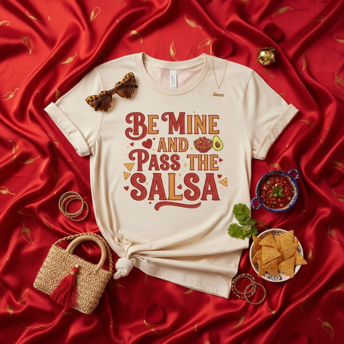 Be Mine and Pass the Salsa T-Shirt, Funny Valentine's Day Shirt, Nachos Guacamole Avocado T-Shirt, Mexican Food Lover Tee, Cinco de Mayo Outfit, Couple's Matching Shirt, Cute Graphic Tee Gift Idea Mexicada