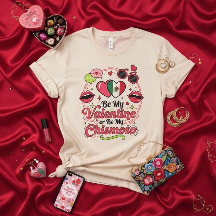 Be My Valentine or Be My Chismoso, Funny Valentine's Day Shirt, Mexican Flag Heart, Latina Gift, Spanish V-Day Tee, Hispano Humor, Mexico Love, Unisex Graphic T-Shirt for Men & Women Mexicada