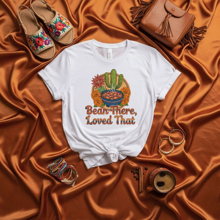 Bean There Loved That Shirt, Funny Food Pun T-Shirt, Mexican Fiesta Tee, Cactus and Marigold Design, Casual Unisex Graphic T-Shirt for Bean Lovers Mexicada