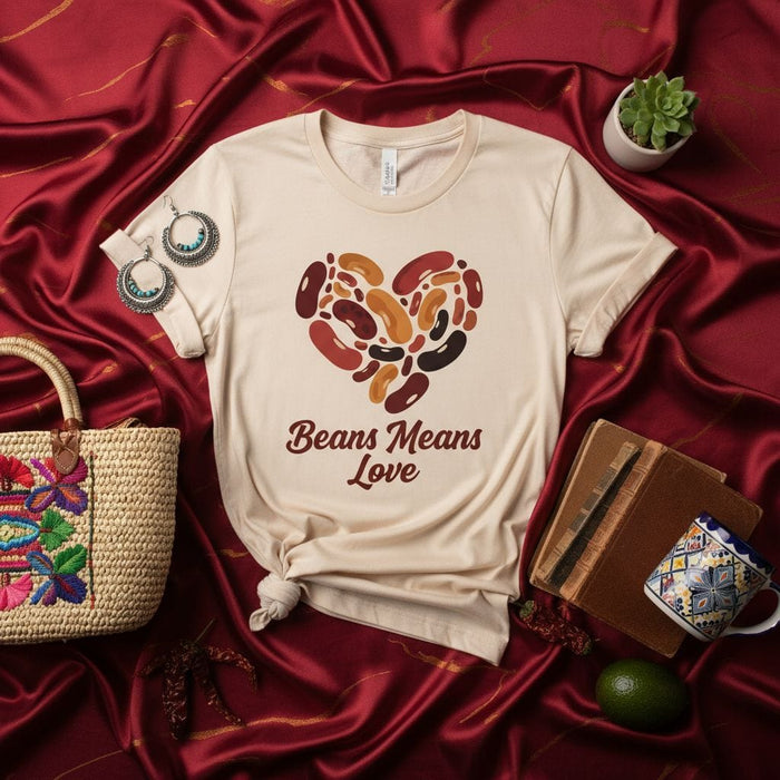 Beans Means Love Heart Shaped Bean Medley T-Shirt Unisex Vegan Foodie Gift Shirt for Bean Lovers Funny Pun Tee Mexicada