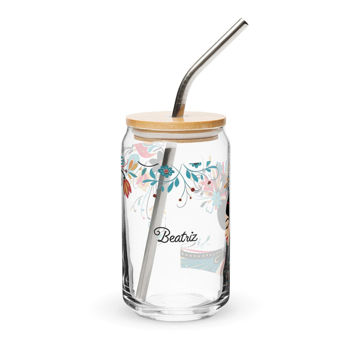 Beatriz Exclusive Name Art Piece Can-Shaped Glass Home Office Work Mexican Spanish Pride Gift Cup One-Of-A-Kind Calligraphy Glass | B1 Mexicada 16 oz With Lid & Straw