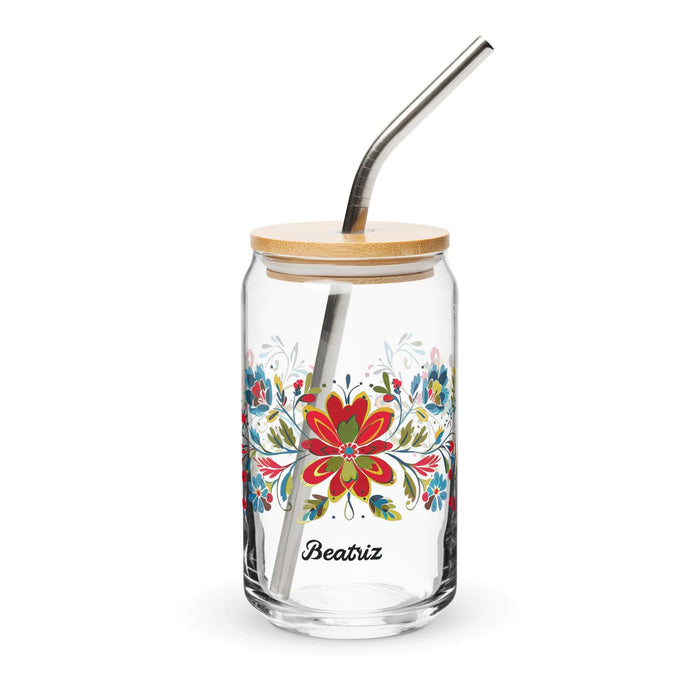 Beatriz Exclusive Name Art Piece Can-Shaped Glass Home Office Work Mexican Spanish Pride Gift Cup One-Of-A-Kind Calligraphy Glass | B10 Mexicada 16 oz With Lid & Straw