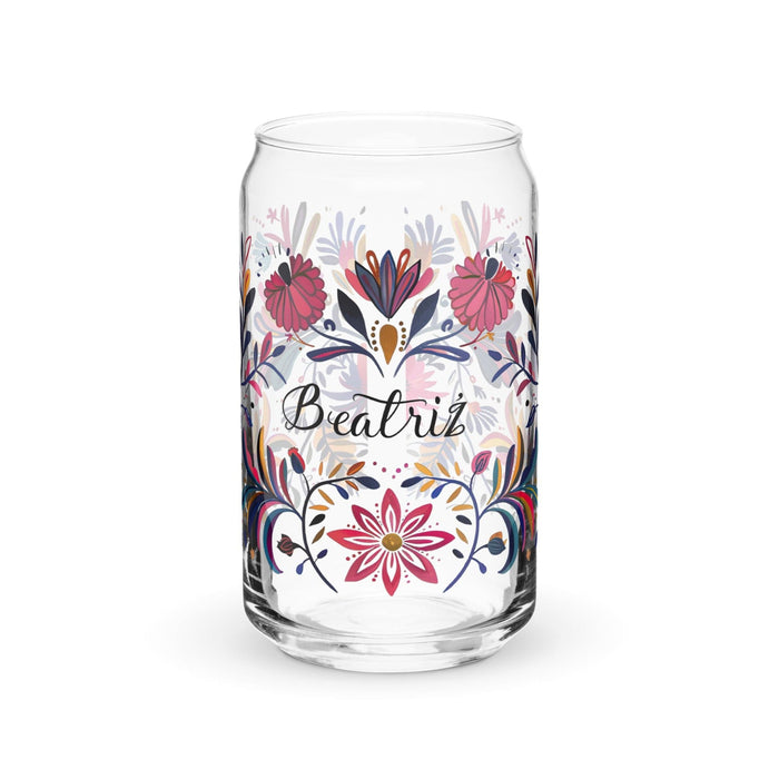 Beatriz Exclusive Name Art Piece Can-Shaped Glass Home Office Work Mexican Spanish Pride Gift Cup One-Of-A-Kind Calligraphy Glass | B11 Mexicada 16 oz (No Lid No Straw)