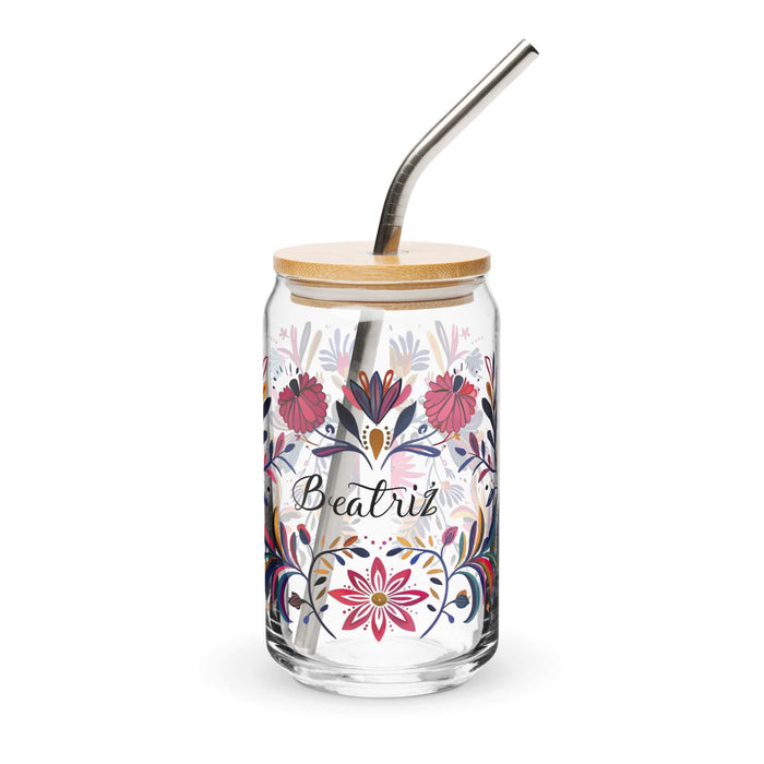 Beatriz Exclusive Name Art Piece Can-Shaped Glass Home Office Work Mexican Spanish Pride Gift Cup One-Of-A-Kind Calligraphy Glass | B11 Mexicada 16 oz With Lid & Straw