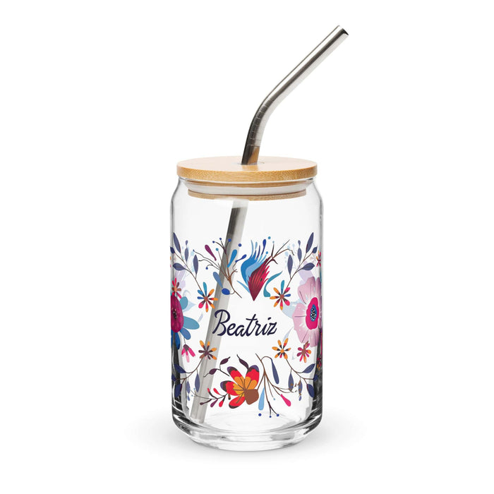 Beatriz Exclusive Name Art Piece Can-Shaped Glass Home Office Work Mexican Spanish Pride Gift Cup One-Of-A-Kind Calligraphy Glass | B12 Mexicada 16 oz With Lid & Straw