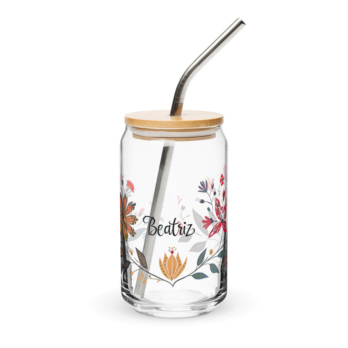 Beatriz Exclusive Name Art Piece Can-Shaped Glass Home Office Work Mexican Spanish Pride Gift Cup One-Of-A-Kind Calligraphy Glass | B18 Mexicada 16 oz With Lid & Straw