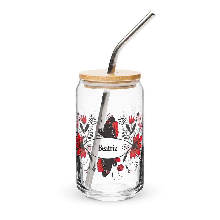 Beatriz Exclusive Name Art Piece Can-Shaped Glass Home Office Work Mexican Spanish Pride Gift Cup One-Of-A-Kind Calligraphy Glass | B8 Mexicada 16 oz With Lid & Straw