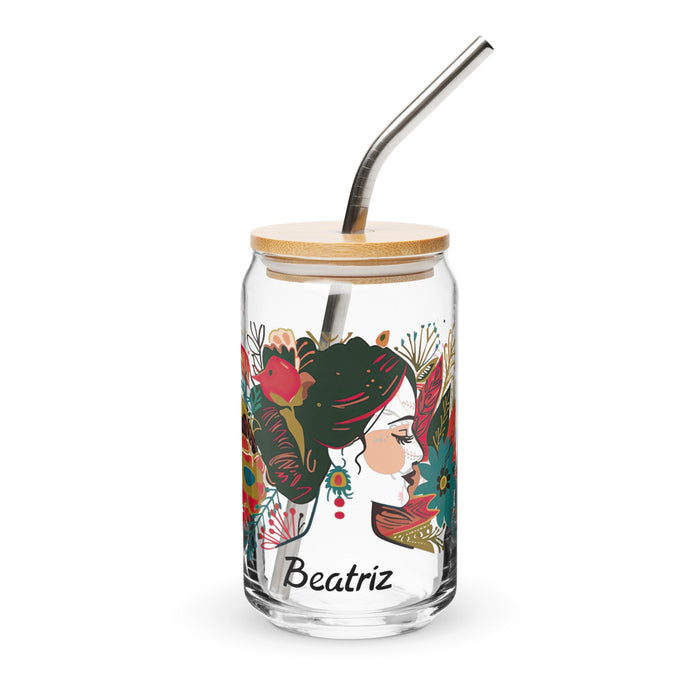 Beatriz Exclusive Name Art Piece Can - Shaped Glass Home Office Work Mexican Spanish Pride Gift Cup One - Of - A - Kind Calligraphy Glass | B9 - Mexicada