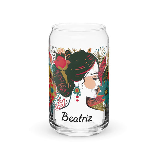 Beatriz Exclusive Name Art Piece Can-Shaped Glass Home Office Work Mexican Spanish Pride Gift Cup One-Of-A-Kind Calligraphy Glass | B9 Mexicada 16 oz (No Lid No Straw)