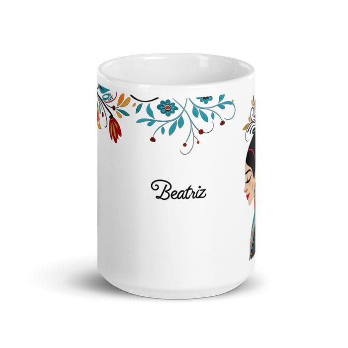 Beatriz Exclusive Name Art Piece Home Office Work Coffee Mug Mexican Spanish Pride Gift Cup One-Of-A-Kind Calligraphy White Glossy Mug | B1 Mexicada