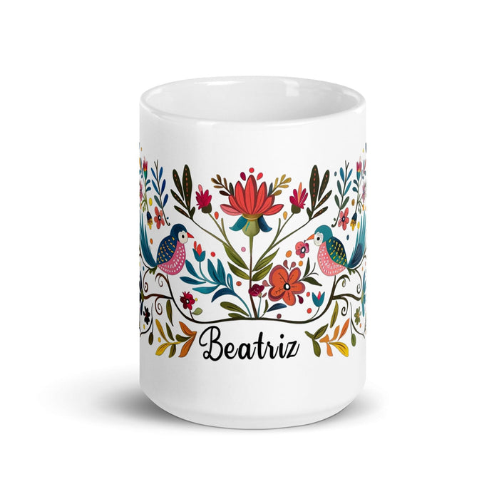 Beatriz Exclusive Name Art Piece Home Office Work Coffee Mug Mexican Spanish Pride Gift Cup One-Of-A-Kind Calligraphy White Glossy Mug | B13 Mexicada