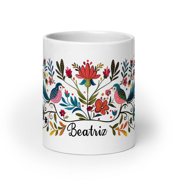 Beatriz Exclusive Name Art Piece Home Office Work Coffee Mug Mexican Spanish Pride Gift Cup One-Of-A-Kind Calligraphy White Glossy Mug | B13 Mexicada