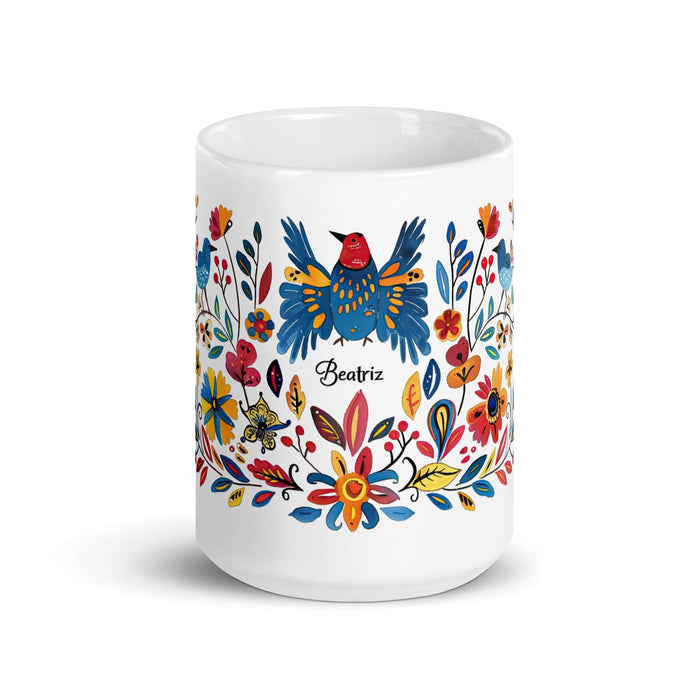 Beatriz Exclusive Name Art Piece Home Office Work Coffee Mug Mexican Spanish Pride Gift Cup One-Of-A-Kind Calligraphy White Glossy Mug | B15 Mexicada