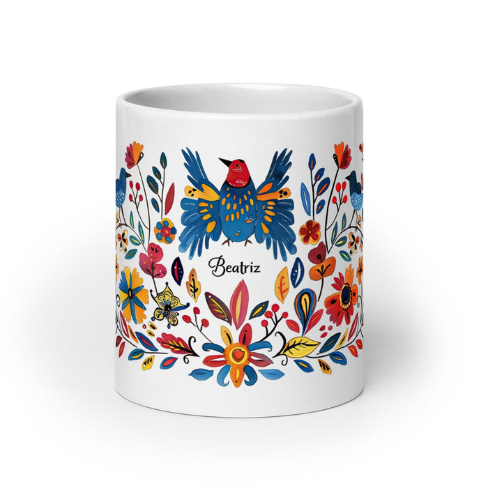 Beatriz Exclusive Name Art Piece Home Office Work Coffee Mug Mexican Spanish Pride Gift Cup One-Of-A-Kind Calligraphy White Glossy Mug | B15 Mexicada