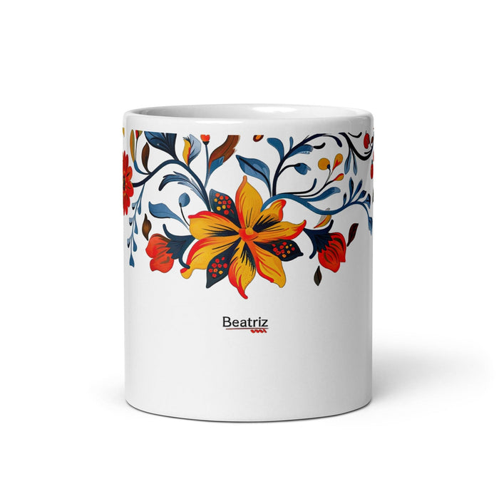 Beatriz Exclusive Name Art Piece Home Office Work Coffee Mug Mexican Spanish Pride Gift Cup One-Of-A-Kind Calligraphy White Glossy Mug | B17 Mexicada