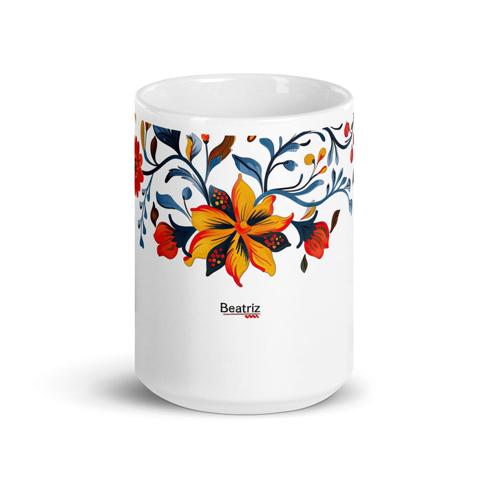 Beatriz Exclusive Name Art Piece Home Office Work Coffee Mug Mexican Spanish Pride Gift Cup One-Of-A-Kind Calligraphy White Glossy Mug | B17 Mexicada