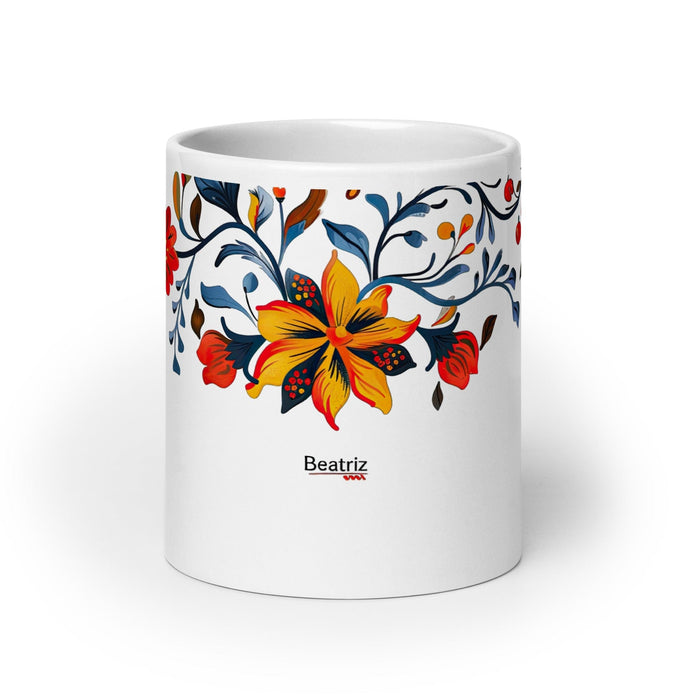 Beatriz Exclusive Name Art Piece Home Office Work Coffee Mug Mexican Spanish Pride Gift Cup One-Of-A-Kind Calligraphy White Glossy Mug | B17 Mexicada