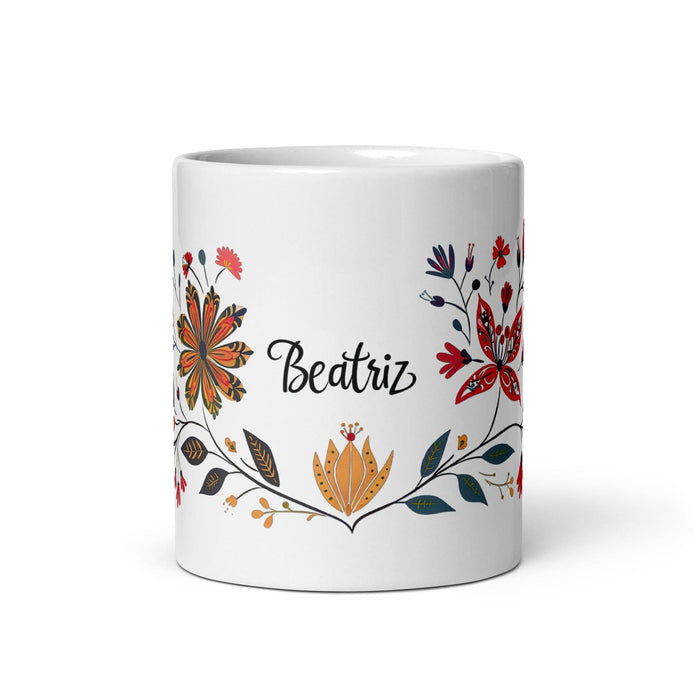 Beatriz Exclusive Name Art Piece Home Office Work Coffee Mug Mexican Spanish Pride Gift Cup One-Of-A-Kind Calligraphy White Glossy Mug | B18 Mexicada