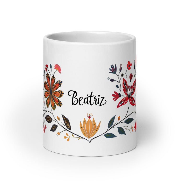 Beatriz Exclusive Name Art Piece Home Office Work Coffee Mug Mexican Spanish Pride Gift Cup One-Of-A-Kind Calligraphy White Glossy Mug | B18 Mexicada