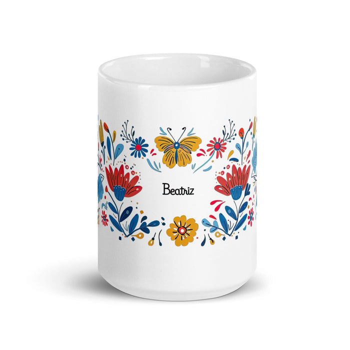 Beatriz Exclusive Name Art Piece Home Office Work Coffee Mug Mexican Spanish Pride Gift Cup One-Of-A-Kind Calligraphy White Glossy Mug | B19 Mexicada