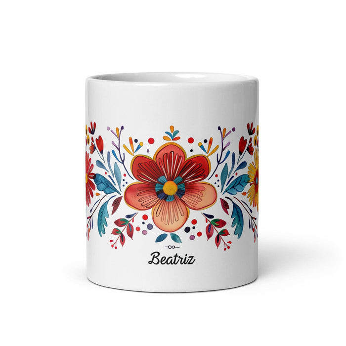 Beatriz Exclusive Name Art Piece Home Office Work Coffee Mug Mexican Spanish Pride Gift Cup One-Of-A-Kind Calligraphy White Glossy Mug | B2 Mexicada