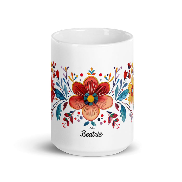 Beatriz Exclusive Name Art Piece Home Office Work Coffee Mug Mexican Spanish Pride Gift Cup One-Of-A-Kind Calligraphy White Glossy Mug | B2 Mexicada