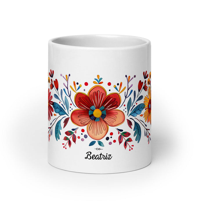 Beatriz Exclusive Name Art Piece Home Office Work Coffee Mug Mexican Spanish Pride Gift Cup One-Of-A-Kind Calligraphy White Glossy Mug | B2 Mexicada