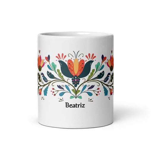 Beatriz Exclusive Name Art Piece Home Office Work Coffee Mug Mexican Spanish Pride Gift Cup One-Of-A-Kind Calligraphy White Glossy Mug | B21 Mexicada