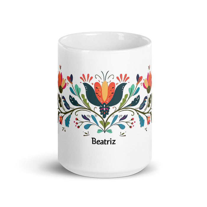 Beatriz Exclusive Name Art Piece Home Office Work Coffee Mug Mexican Spanish Pride Gift Cup One-Of-A-Kind Calligraphy White Glossy Mug | B21 Mexicada