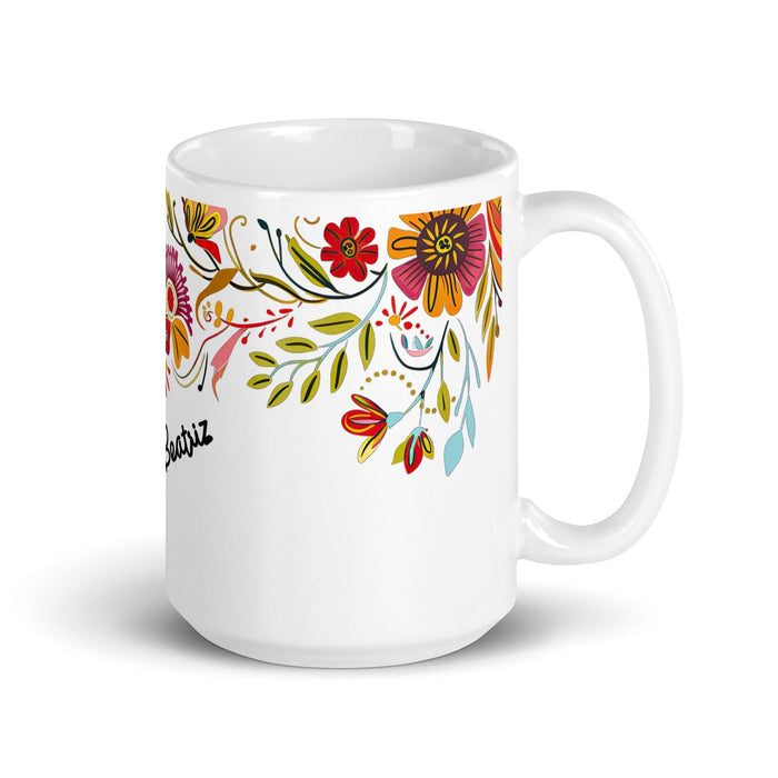 Beatriz Exclusive Name Art Piece Home Office Work Coffee Mug Mexican Spanish Pride Gift Cup One-Of-A-Kind Calligraphy White Glossy Mug | B22 Mexicada 15 oz