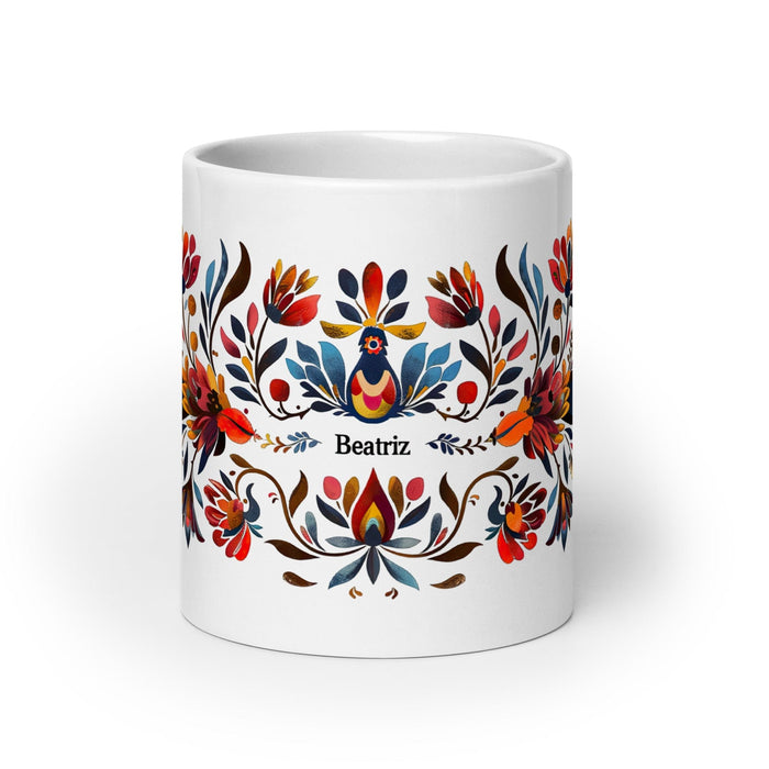 Beatriz Exclusive Name Art Piece Home Office Work Coffee Mug Mexican Spanish Pride Gift Cup One-Of-A-Kind Calligraphy White Glossy Mug | B4 Mexicada