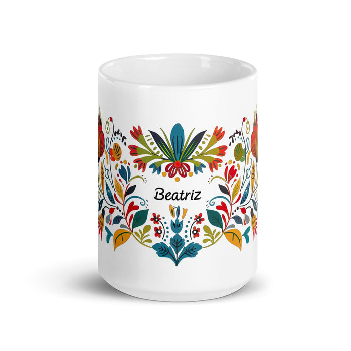 Beatriz Exclusive Name Art Piece Home Office Work Coffee Mug Mexican Spanish Pride Gift Cup One-Of-A-Kind Calligraphy White Glossy Mug | B5 Mexicada