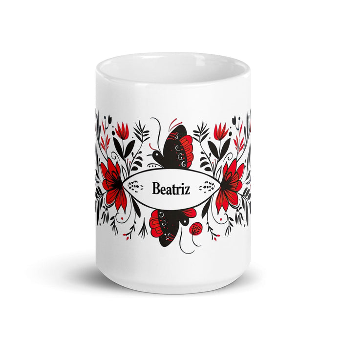 Beatriz Exclusive Name Art Piece Home Office Work Coffee Mug Mexican Spanish Pride Gift Cup One-Of-A-Kind Calligraphy White Glossy Mug | B8 Mexicada