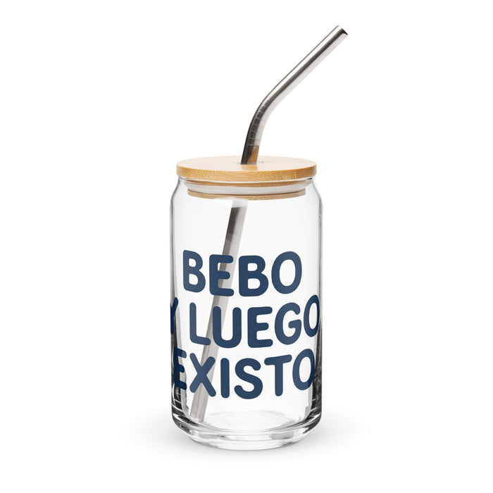 Bebo Y Luego Existo Exclusive Art Piece Can-Shaped Glass Home Office Work Mexican Spanish Pride Gift Cup One-Of-A-Kind Calligraphy Glass | B10 Mexicada 16 oz With Lid & Straw