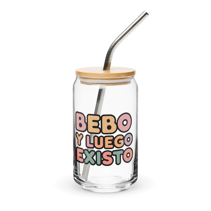 Bebo Y Luego Existo Exclusive Art Piece Can-Shaped Glass Home Office Work Mexican Spanish Pride Gift Cup One-Of-A-Kind Calligraphy Glass | B11 Mexicada 16 oz With Lid & Straw