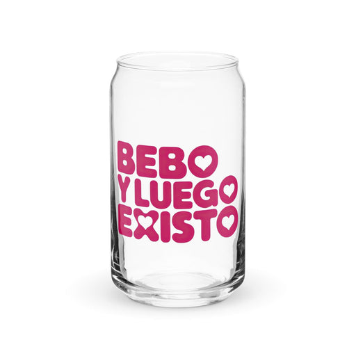 Bebo Y Luego Existo Exclusive Art Piece Can-Shaped Glass Home Office Work Mexican Spanish Pride Gift Cup One-Of-A-Kind Calligraphy Glass | B15 Mexicada 16 oz (No Lid No Straw)